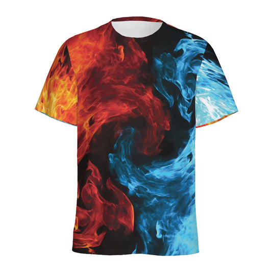 Red And Blue Twin Flame Print Men's Sports T-Shirt