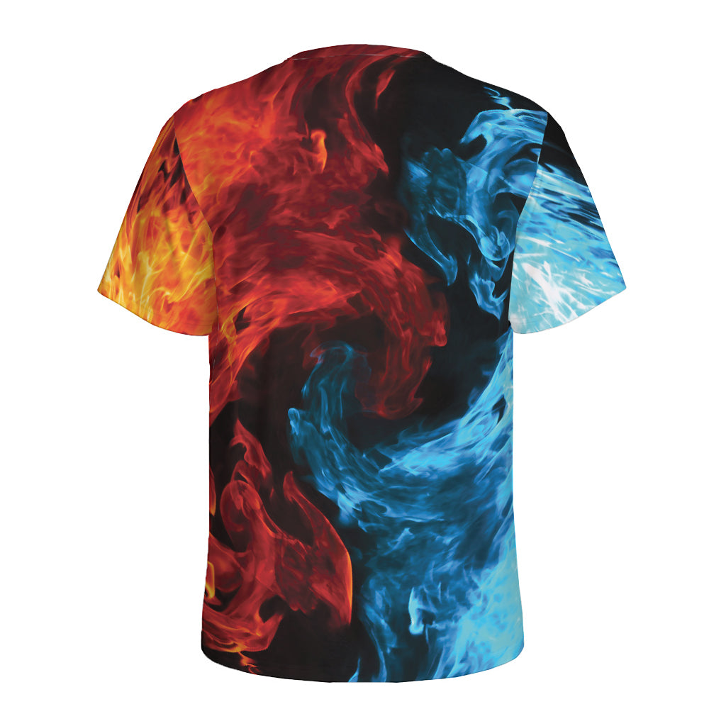 Red And Blue Twin Flame Print Men's Sports T-Shirt