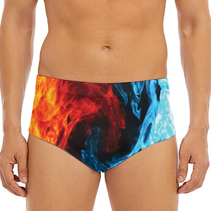 Red And Blue Twin Flame Print Men's Triangle Swim Briefs