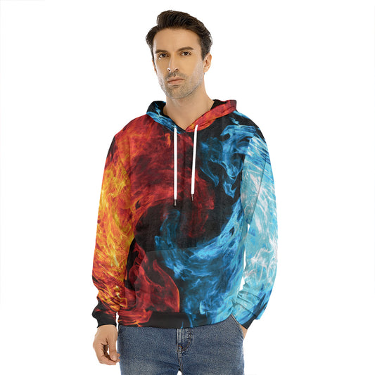 Red And Blue Twin Flame Print Men's Velvet Pullover Hoodie