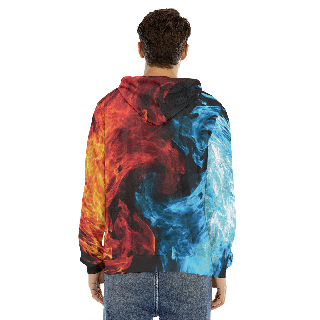 Red And Blue Twin Flame Print Men's Velvet Pullover Hoodie
