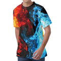 Red And Blue Twin Flame Print Men's Velvet T-Shirt
