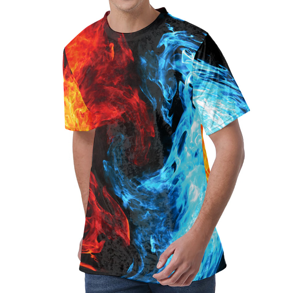 Red And Blue Twin Flame Print Men's Velvet T-Shirt