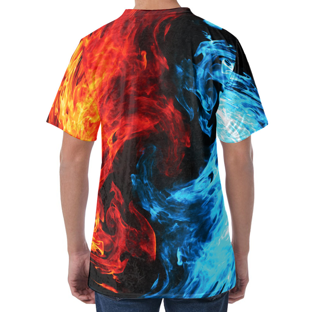 Red And Blue Twin Flame Print Men's Velvet T-Shirt