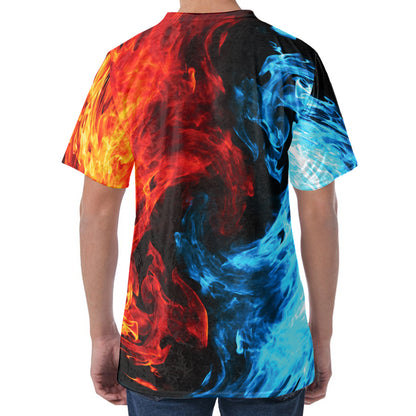 Red And Blue Twin Flame Print Men's Velvet T-Shirt