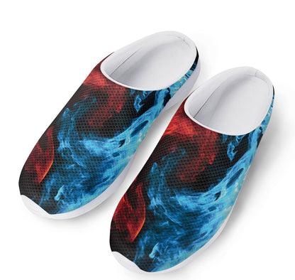 Red And Blue Twin Flame Print Mesh Casual Shoes