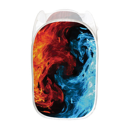 Red And Blue Twin Flame Print Mesh Laundry Hamper