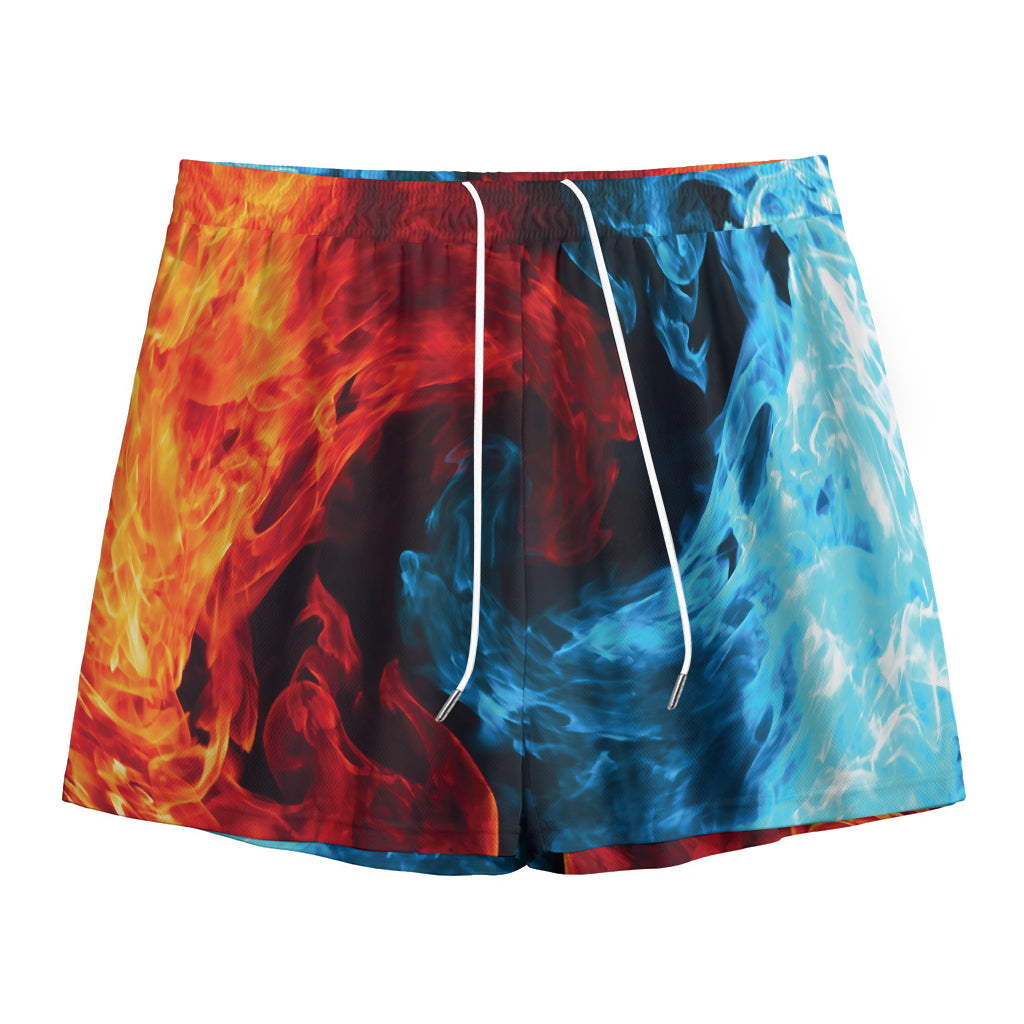 Red And Blue Twin Flame Print Mesh Shorts