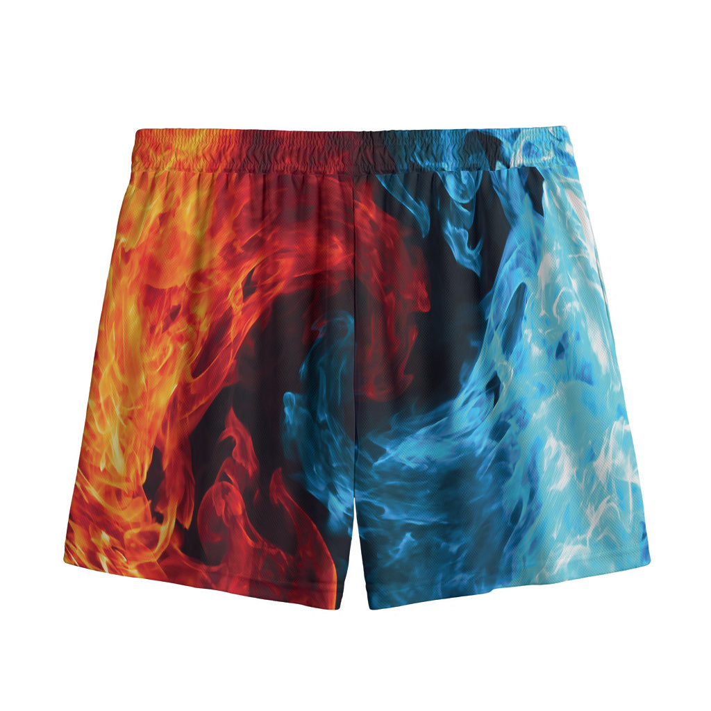Red And Blue Twin Flame Print Mesh Shorts
