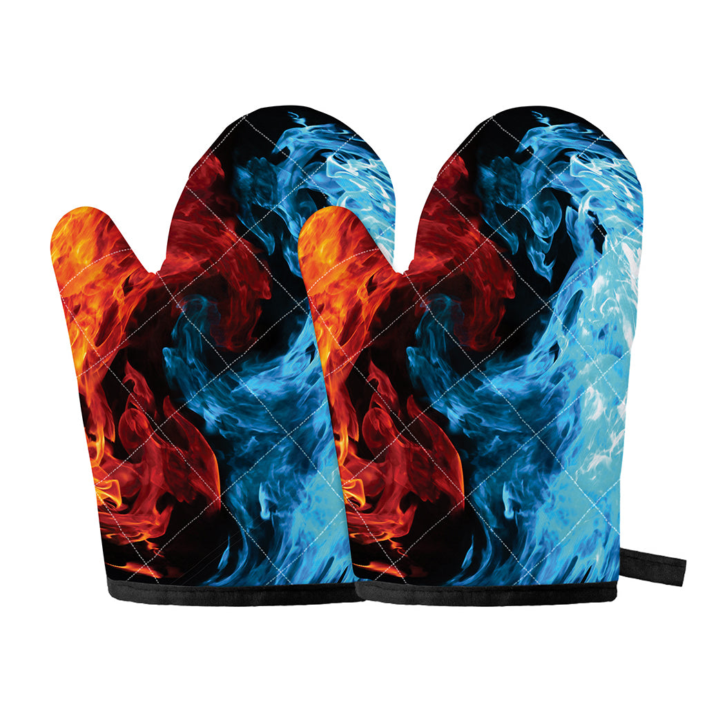 Red And Blue Twin Flame Print Oven Mitts