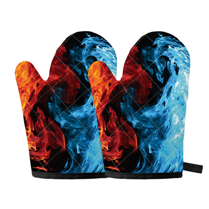 Red And Blue Twin Flame Print Oven Mitts