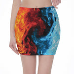 Red And Blue Twin Flame Print Pencil Mini Skirt