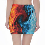 Red And Blue Twin Flame Print Pencil Mini Skirt