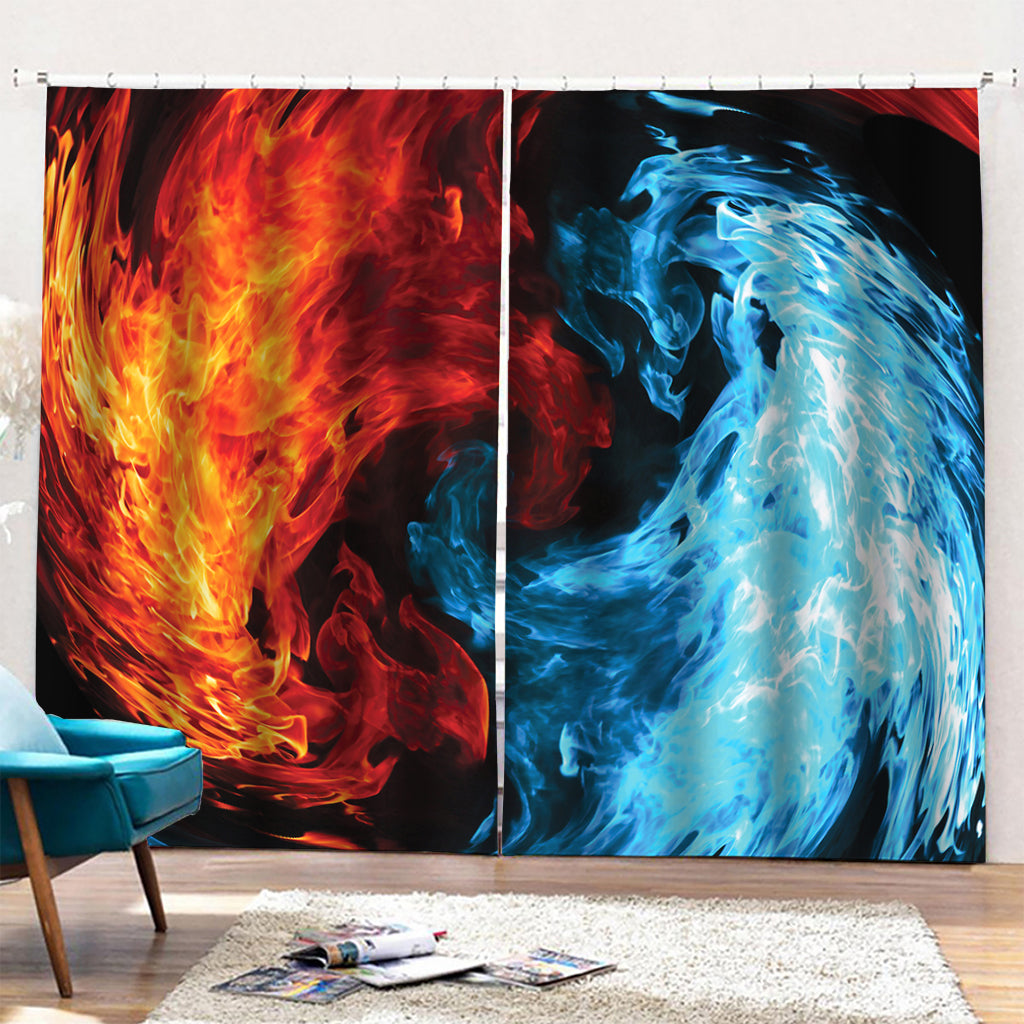 Red And Blue Twin Flame Print Pencil Pleat Curtains