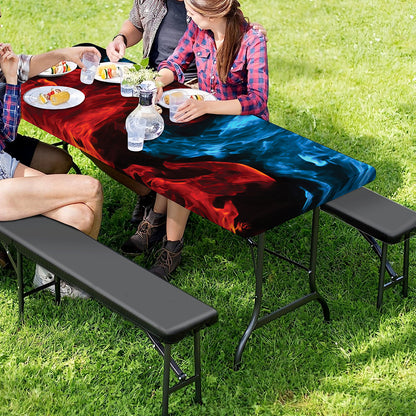 Red And Blue Twin Flame Print Picnic Table Cover
