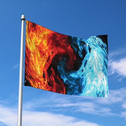 Red And Blue Twin Flame Print Polyester Flag