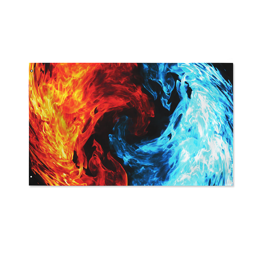 Red And Blue Twin Flame Print Polyester Flag
