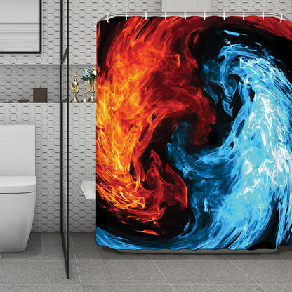 Red And Blue Twin Flame Print Polyester Shower Curtain