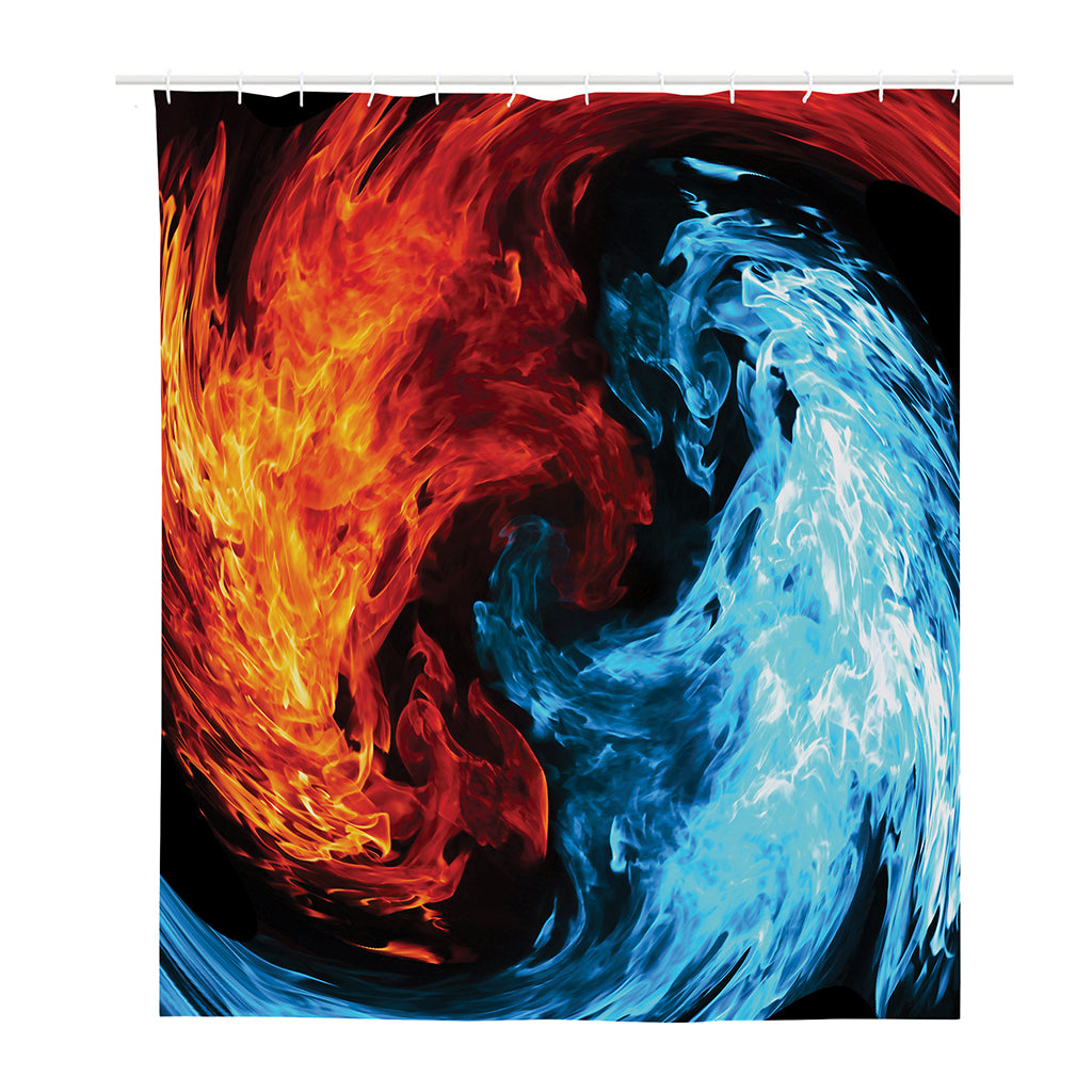 Red And Blue Twin Flame Print Polyester Shower Curtain