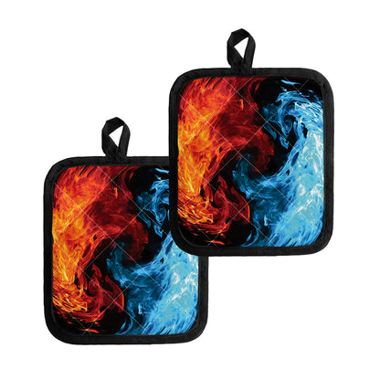 Red And Blue Twin Flame Print Pot Holders