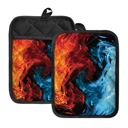 Red And Blue Twin Flame Print Pot Holders With Pocket
