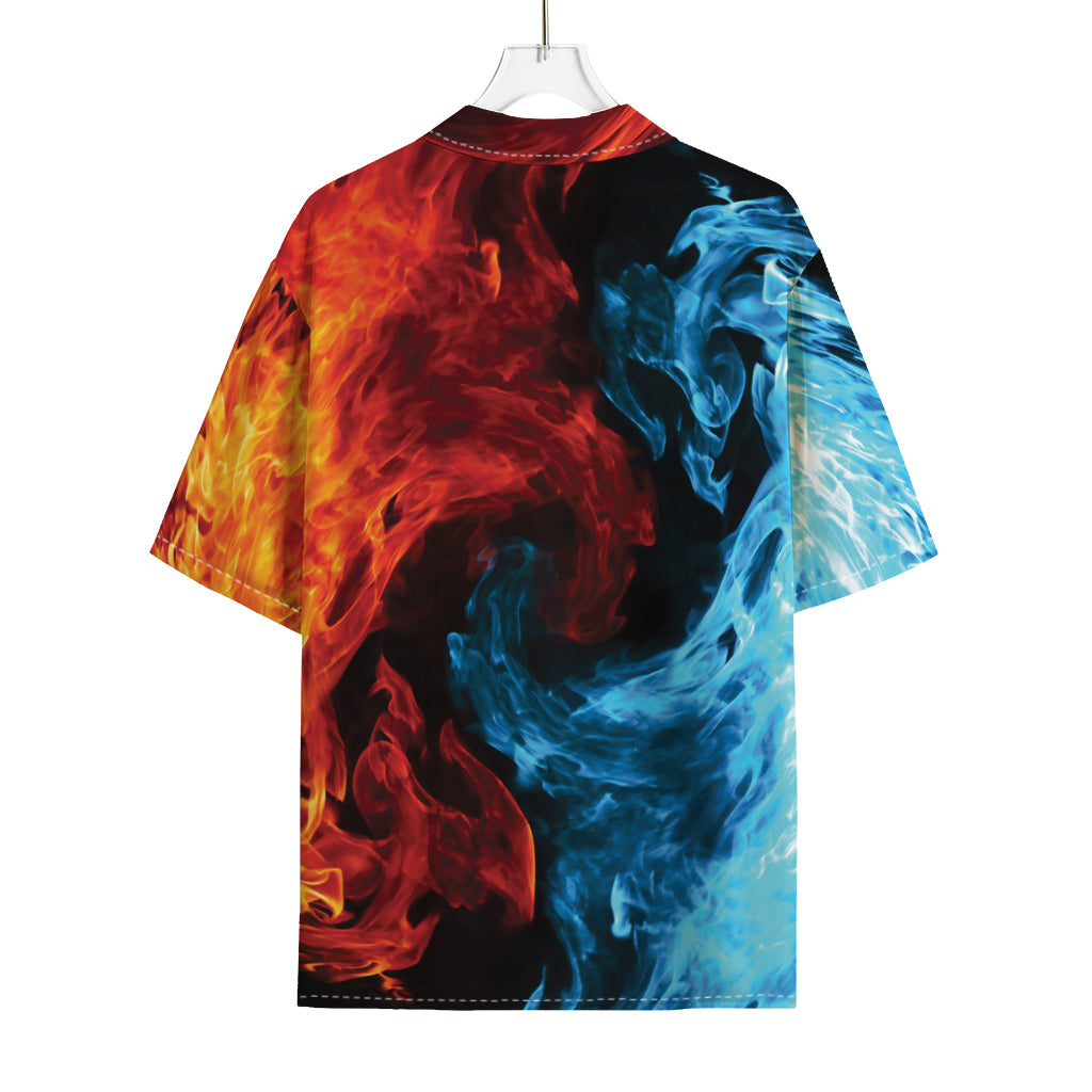 Red And Blue Twin Flame Print Rayon Hawaiian Shirt