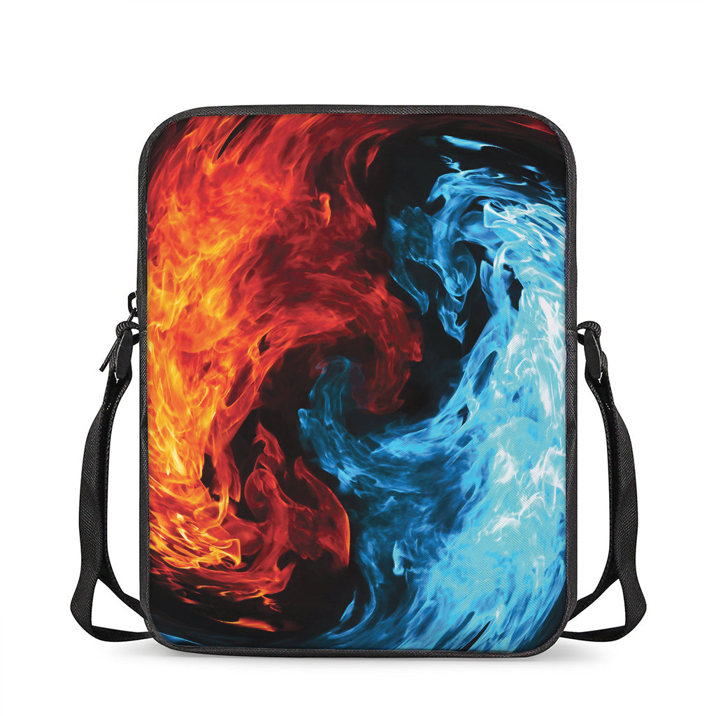 Red And Blue Twin Flame Print Rectangular Crossbody Bag