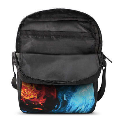 Red And Blue Twin Flame Print Rectangular Crossbody Bag