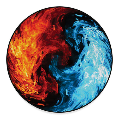 Red And Blue Twin Flame Print Round Floor Mat