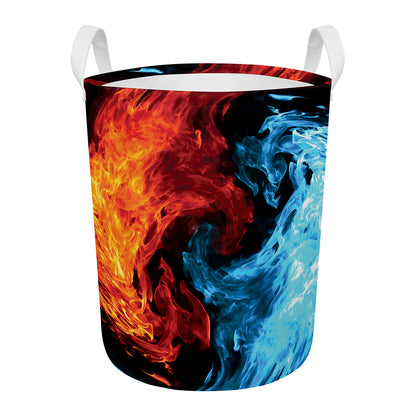 Red And Blue Twin Flame Print Round Laundry Basket