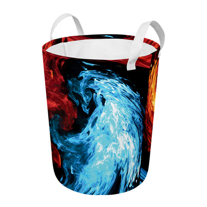 Red And Blue Twin Flame Print Round Laundry Basket