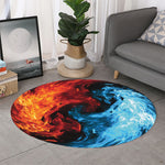 Red And Blue Twin Flame Print Round Rug
