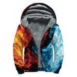Red And Blue Twin Flame Print Sherpa Lined Zip Up Hoodie