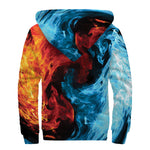Red And Blue Twin Flame Print Sherpa Lined Zip Up Hoodie