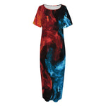 Red And Blue Twin Flame Print Short Sleeve Long Nightdress