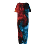 Red And Blue Twin Flame Print Short Sleeve Long Nightdress