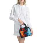 Red And Blue Twin Flame Print Shoulder Handbag