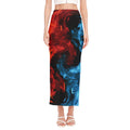 Red And Blue Twin Flame Print Side Slit Maxi Skirt