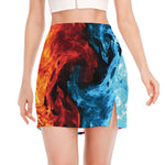 Red And Blue Twin Flame Print Side Slit Mini Skirt