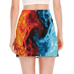 Red And Blue Twin Flame Print Side Slit Mini Skirt
