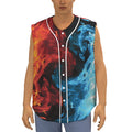 Red And Blue Twin Flame Print Sleeveless Baseball Jersey