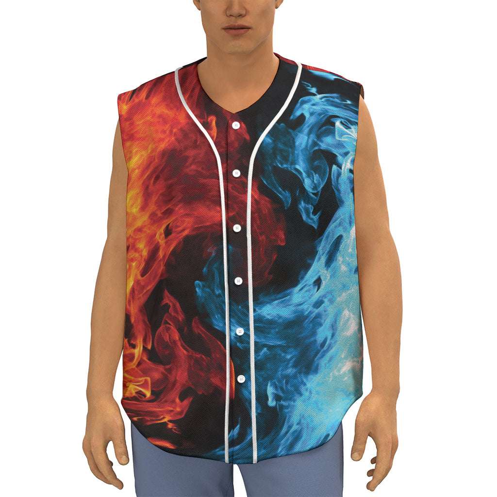 Red And Blue Twin Flame Print Sleeveless Baseball Jersey