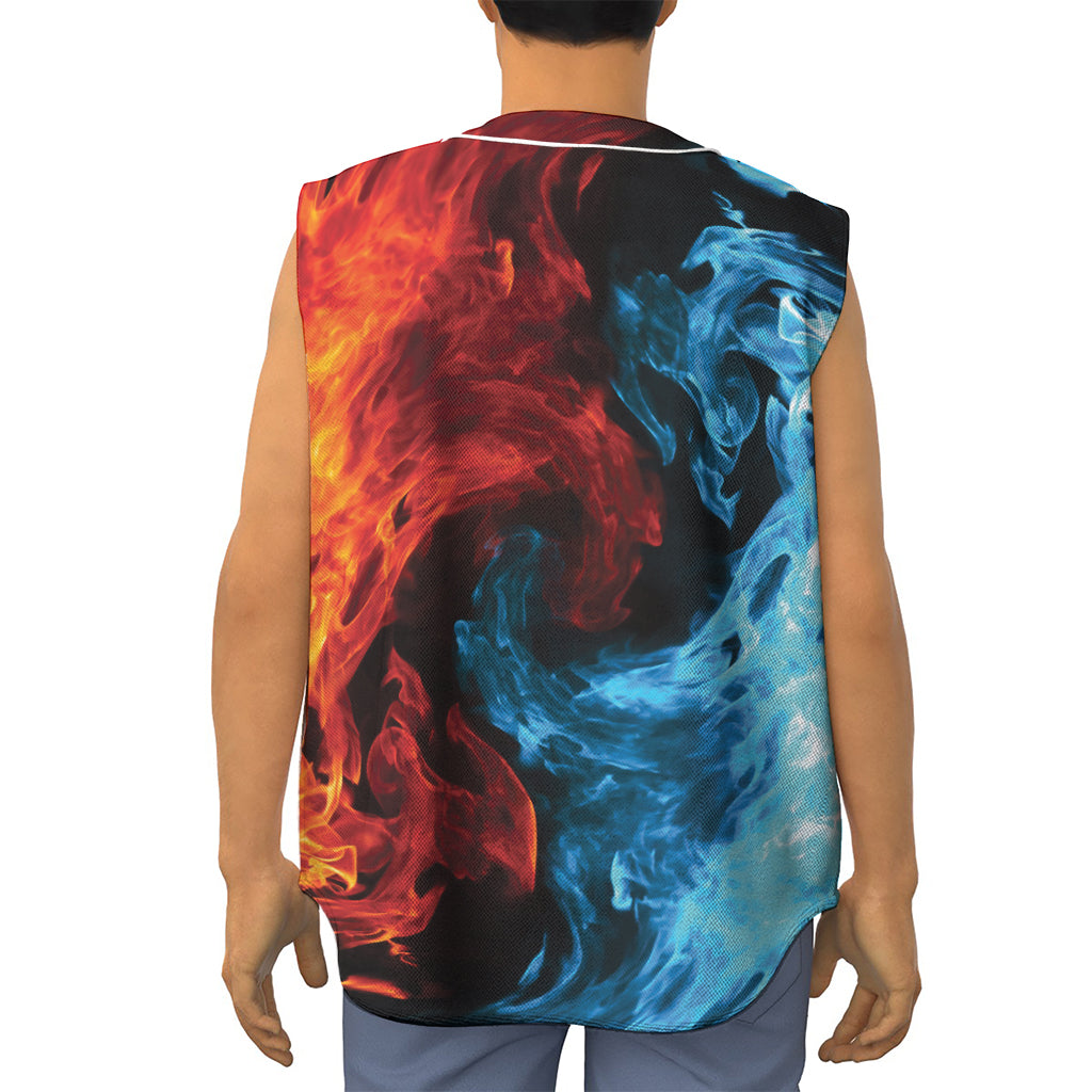 Red And Blue Twin Flame Print Sleeveless Baseball Jersey