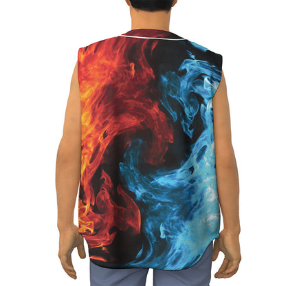 Red And Blue Twin Flame Print Sleeveless Baseball Jersey