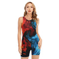Red And Blue Twin Flame Print Sleeveless One Piece Swimsuit