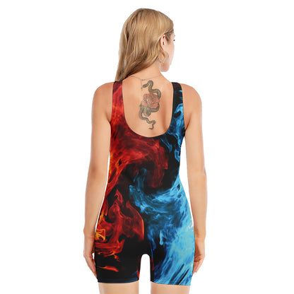 Red And Blue Twin Flame Print Sleeveless One Piece Swimsuit