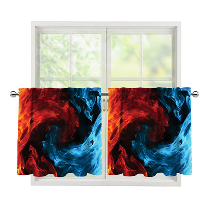 Red And Blue Twin Flame Print Tier Curtains