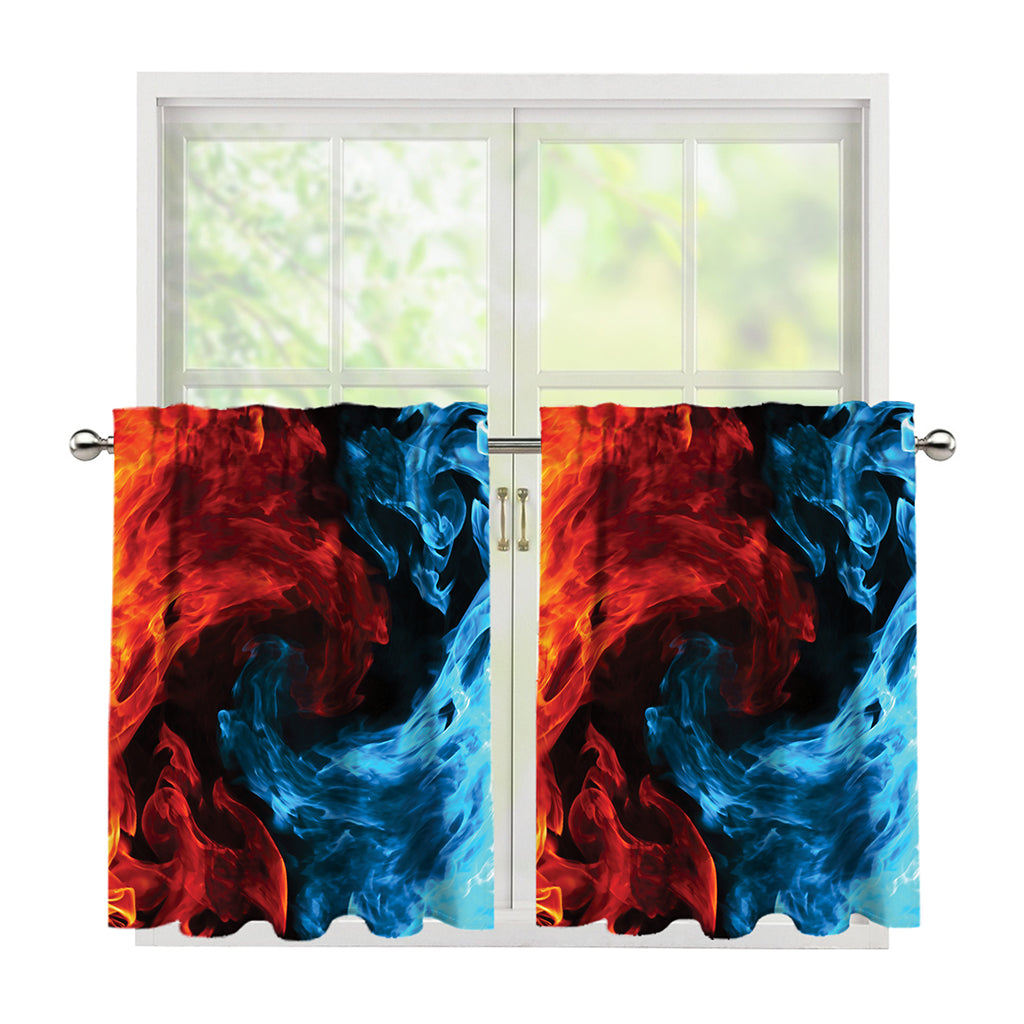 Red And Blue Twin Flame Print Tier Curtains