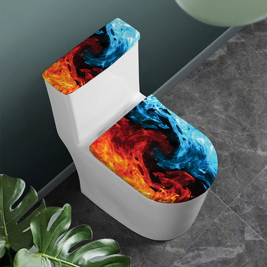 Red And Blue Twin Flame Print Toilet Lid And Tank Cover Set