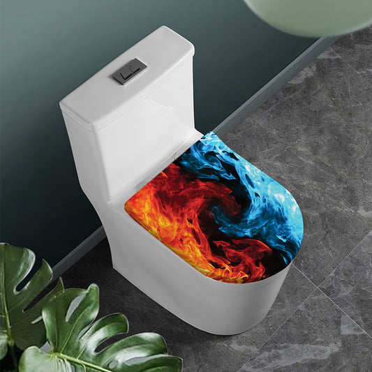 Red And Blue Twin Flame Print Toilet Lid Cover